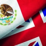 United Kingdom and Mexico two flags together textile cloth fabric texture