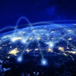 global network around Earth, information technology concept